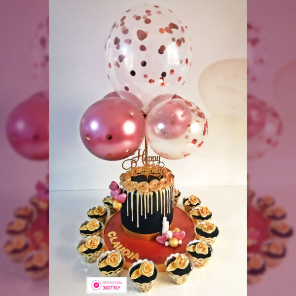Torta Mujer Drip Cake Cupcakes Globos