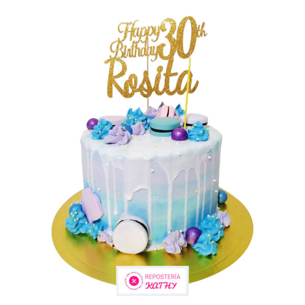 Torta Drip Cake de Color Celeste y Morado para Mujer