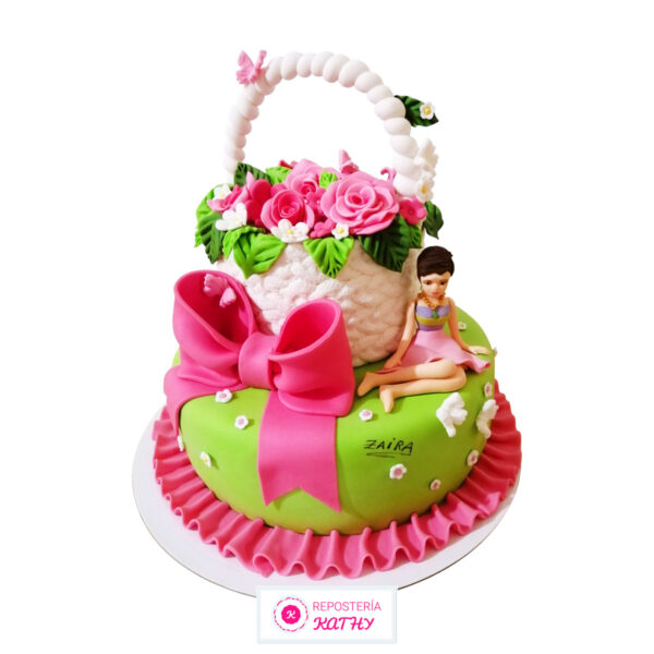 Torta Canasta con Rosas y Flores para Mujer