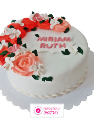 Torta con Flores y Rosas Comestibles para Mujer