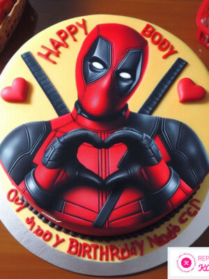 Torta de Deadpool haciendo un Corazón