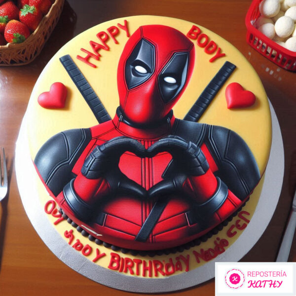 Torta de Deadpool haciendo un Corazón