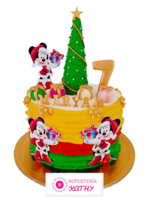 Torta Minnie Mouse Claus, Árbol y Regalos de Navidad